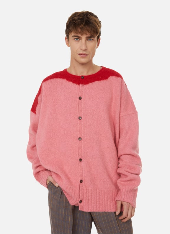 Cardigan oversize en laine mélangée Rose by RAF SIMONS RAF SIMONS Cardigan oversize en laine mélangée Rose