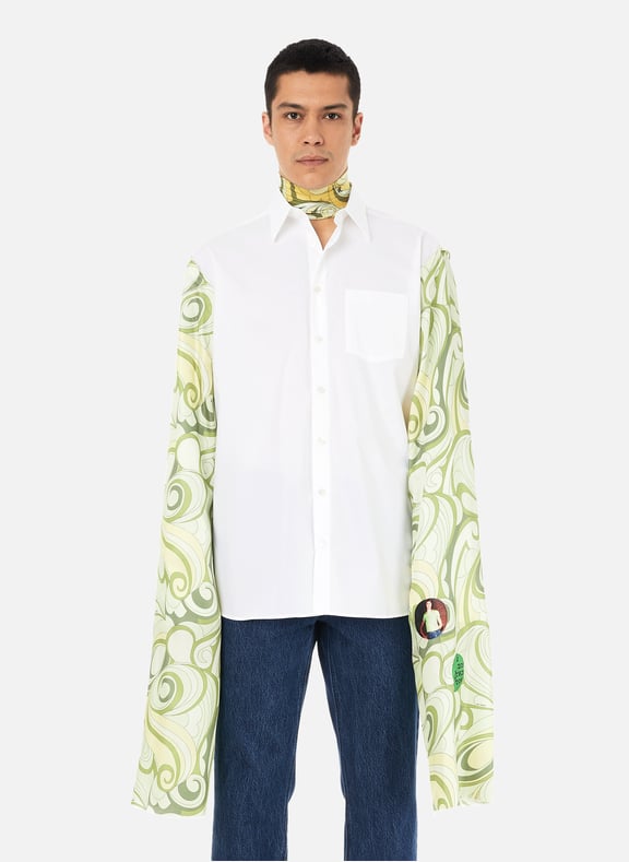 Chemise en popeline de coton et manches imprimées Blanc by RAF SIMONS RAF SIMONS Chemise en popeline de coton et manches imprimées Blanc