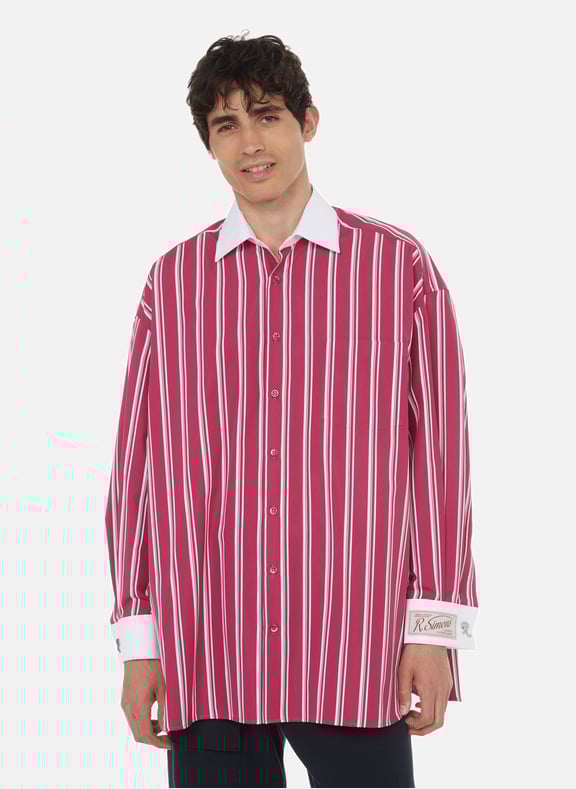 Chemise oversize rayée en coton Rouge by RAF SIMONS RAF SIMONS Chemise oversize rayée en coton Rouge