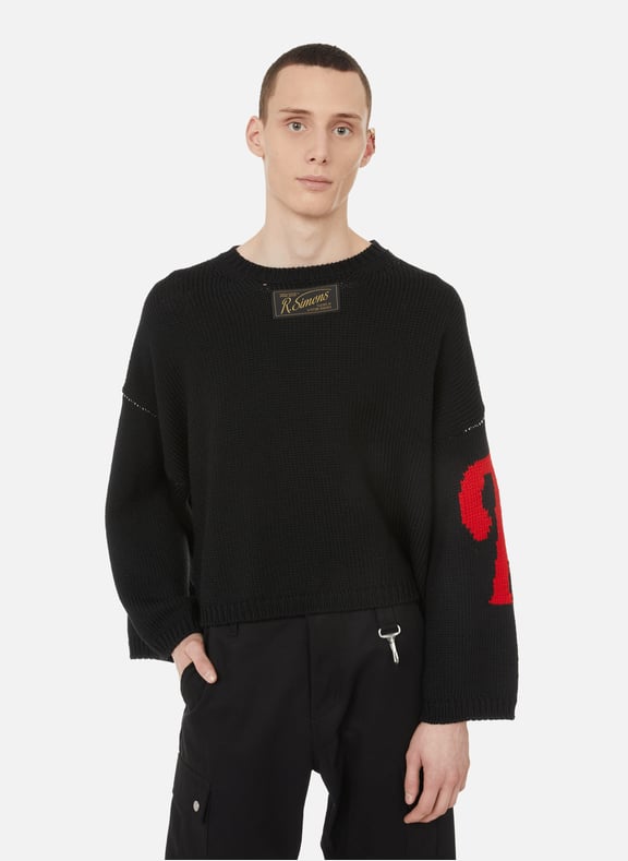 Pull R oversize en laine mérinos Noir by RAF SIMONS RAF SIMONS Pull R oversize en laine mérinos Noir