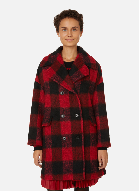 RED VALENTINO Manteau à carreaux en laine Rouge