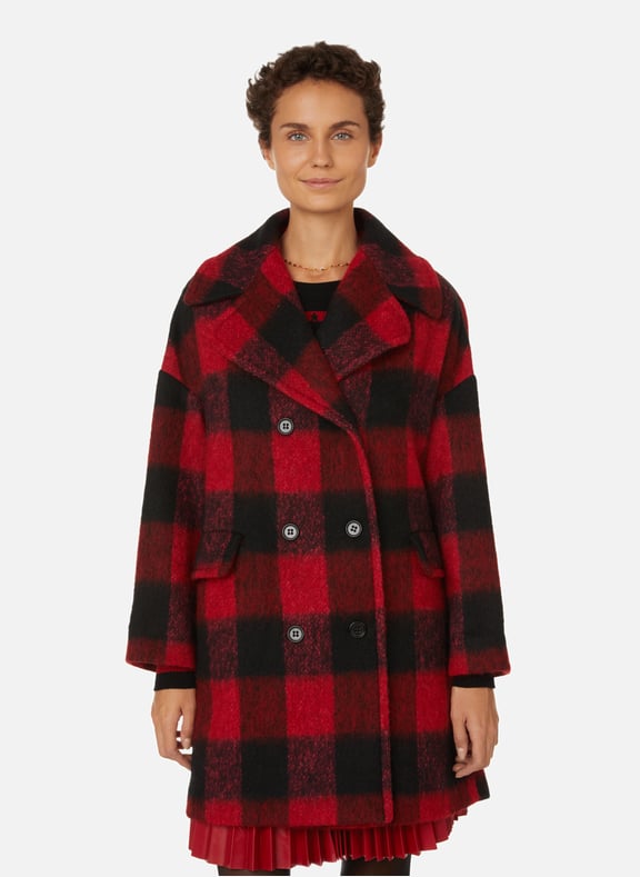Manteau à carreaux en laine Rouge by RED VALENTINO RED VALENTINO Manteau à carreaux en laine Rouge