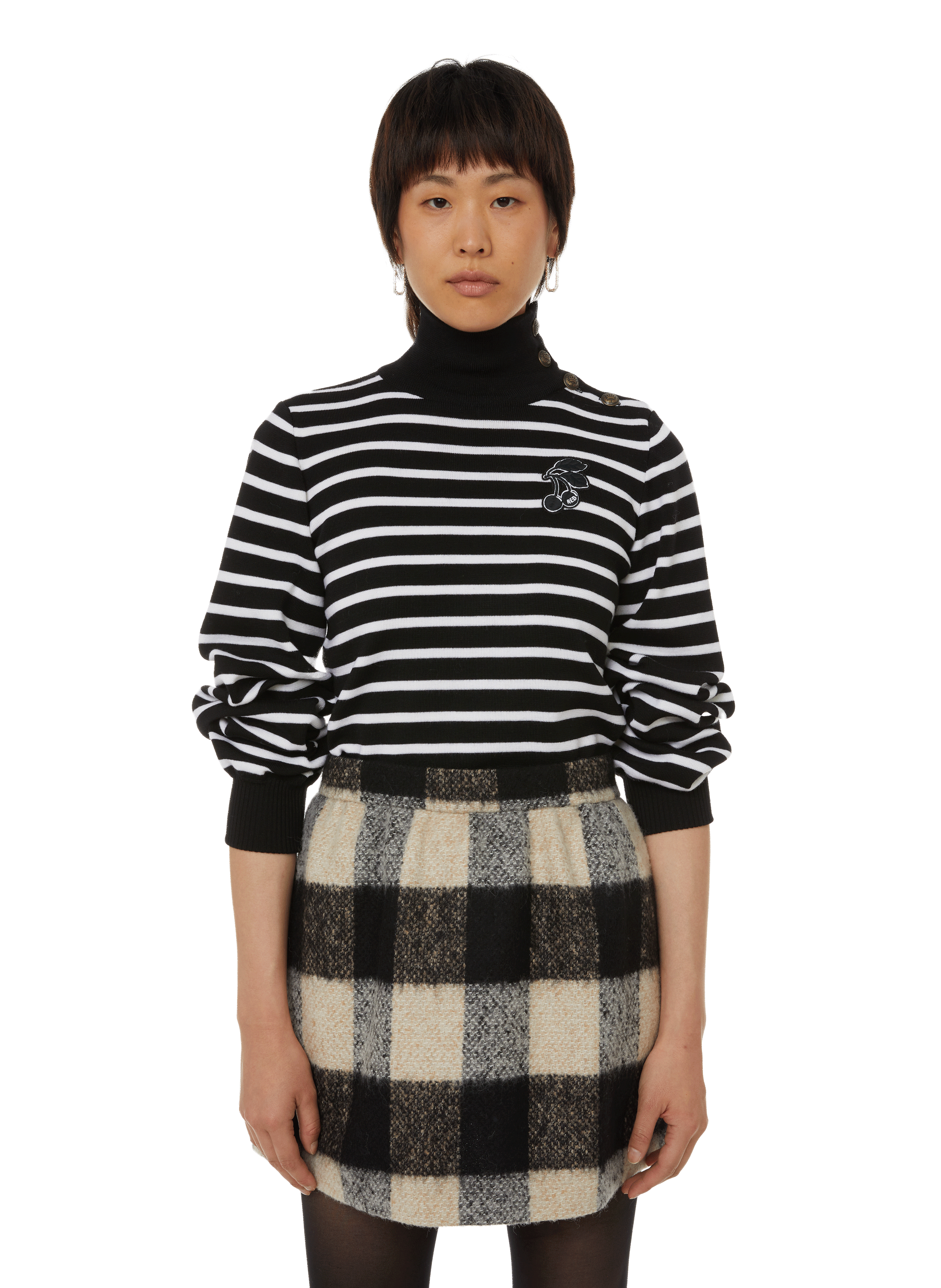 Pull En Laine à Rayures Femme - Taille XS, Couleur Noir/Gris/Vert, État Comme Neuf