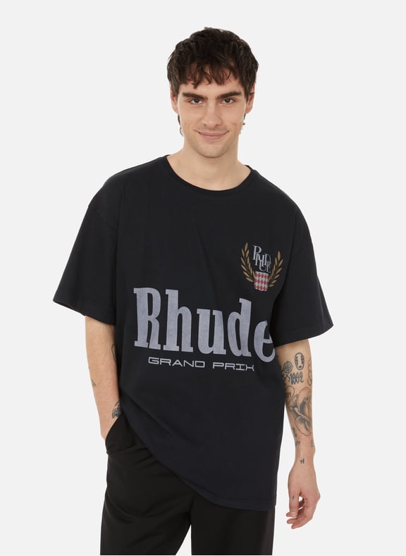 T-shirt Grand Prix en coton Noir by RHUDE RHUDE T-shirt Grand Prix en coton Noir