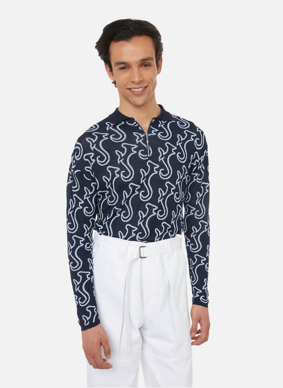 Pull Hippocampus en soie mélangée Bleu by SERAPIS SERAPIS Pull Hippocampus en soie mélangée Bleu