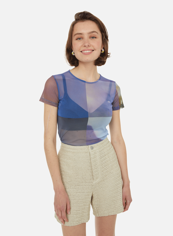 Purple Grid T-shirt with SERAPIS mesh print