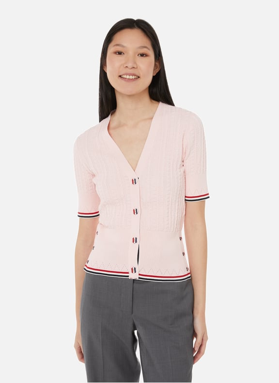 Cardigan en maille de coton Rose by THOM BROWNE THOM BROWNE Cardigan en maille de coton Rose