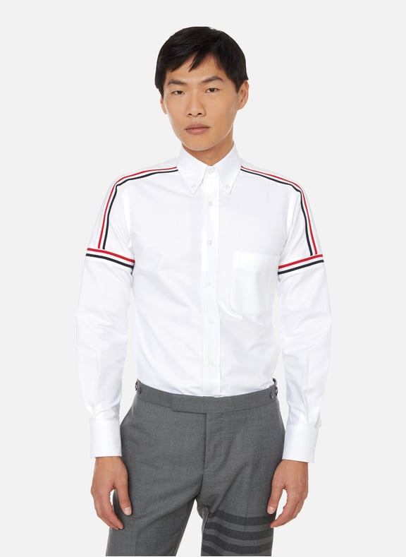 Chemise à bandes tricolores Blanc by THOM BROWNE THOM BROWNE Chemise à bandes tricolores Blanc