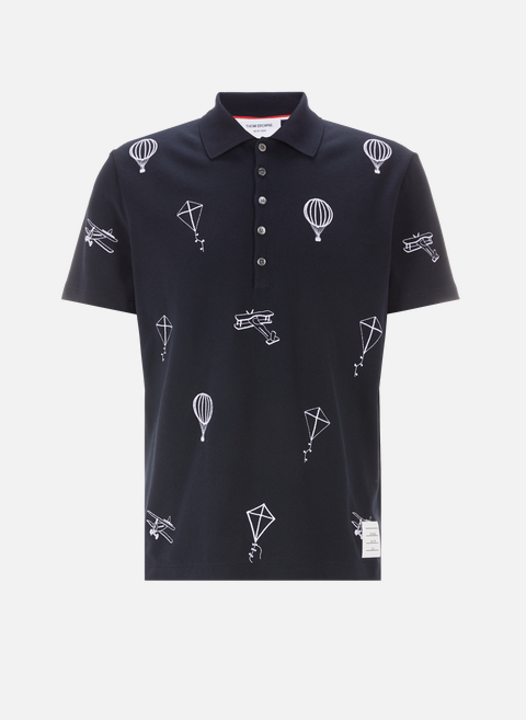 Polo with logo patch in cotton BlueTHOM BROWNE 