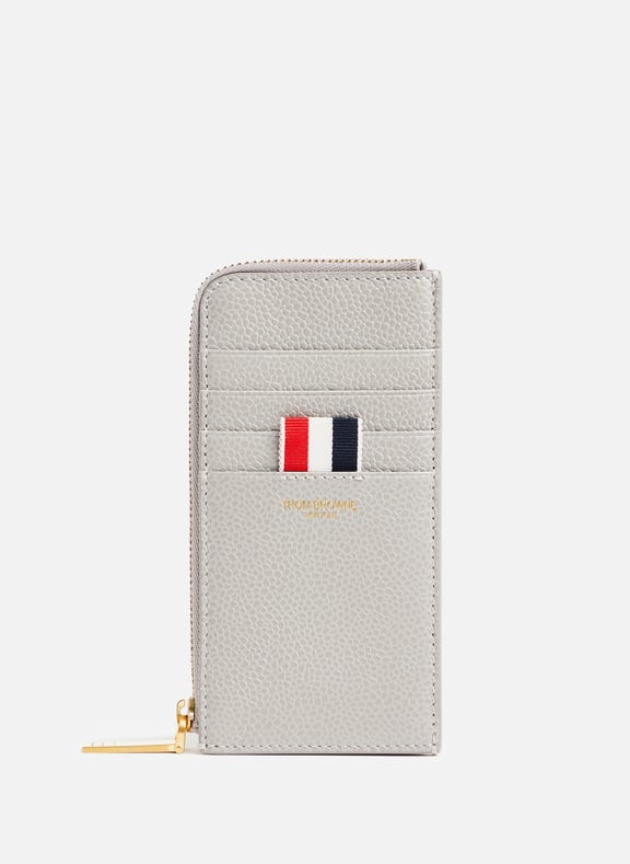 Porte-cartes zippé en cuir Gris by THOM BROWNE THOM BROWNE Porte-cartes zippé en cuir Gris