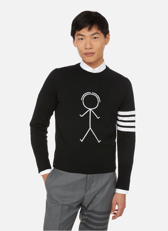 Pull mr. Thom en coton Noir by THOM BROWNE THOM BROWNE Pull mr. Thom en coton Noir