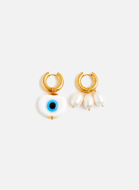 Boucles d'oreille dépareillées Blanc by TIMELESS PEARLY TIMELESS PEARLY Boucles d'oreille dépareillées Blanc