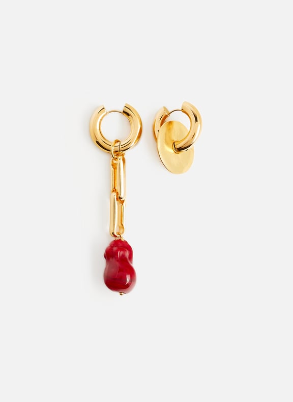 Boucles d'oreille dépareillées Rouge by TIMELESS PEARLY TIMELESS PEARLY Boucles d'oreille dépareillées Rouge