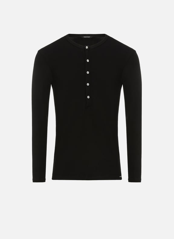 T-shirt Henley en coton mélangé Noir by TOM FORD UNDERWEAR TOM FORD UNDERWEAR T-shirt Henley en coton mélangé Noir