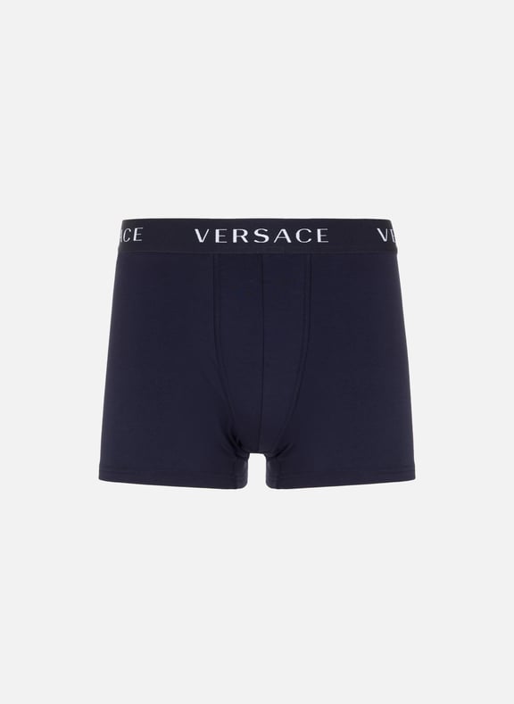 Boxer logotypé en coton Bleu by VERSACE VERSACE Boxer logotypé en coton Bleu