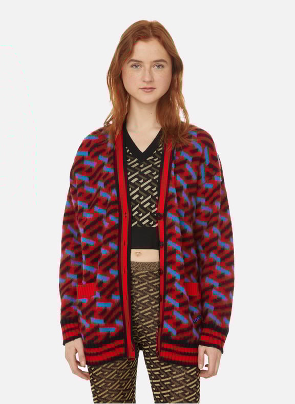 Cardigan La Greca en laine vierge Multicolore by VERSACE VERSACE Cardigan La Greca en laine vierge Multicolore