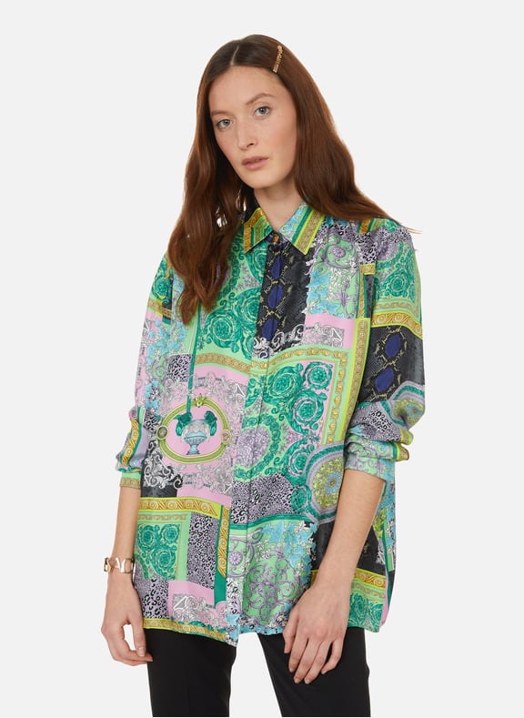 Chemise Barocco Rodeo en soie Multicolore by VERSACE VERSACE Chemise Barocco Rodeo en soie Multicolore