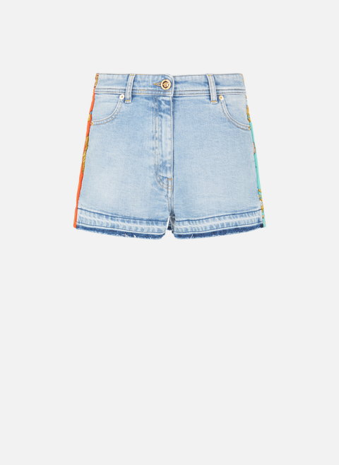 Barocco mini denim shorts MulticolorVERSACE 