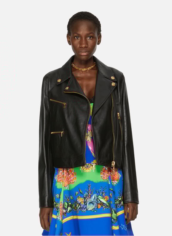 Perfecto en cuir nappa Safety Pin Noir by VERSACE VERSACE Perfecto en cuir nappa Safety Pin Noir
