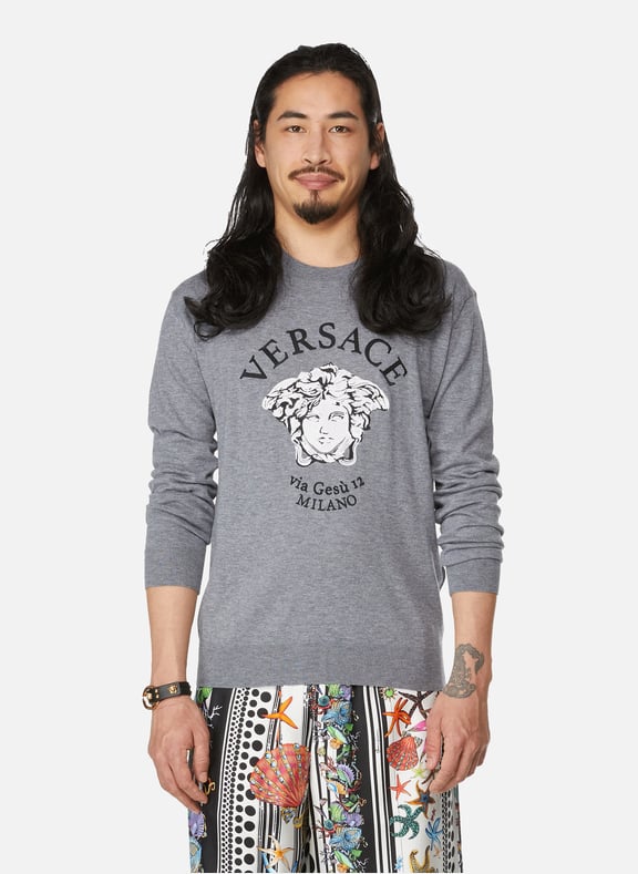 Pull en laine et coton Gris by VERSACE VERSACE Pull en laine et coton Gris