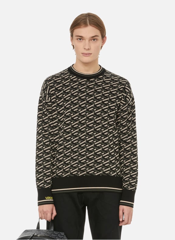 Pull graphique en coton Kaki by VERSACE VERSACE Pull graphique en coton Kaki
