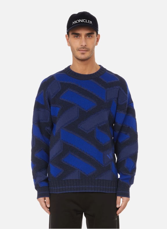 Pull graphique en laine vierge Bleu by VERSACE VERSACE Pull graphique en laine vierge Bleu