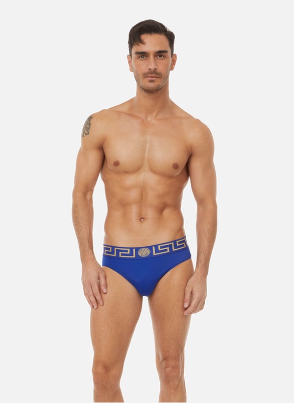 Slip de bain Greca Bleu by VERSACE VERSACE Slip de bain Greca Bleu