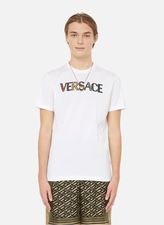 T-shirt à logo en coton Blanc by VERSACE VERSACE T-shirt à logo en coton Blanc