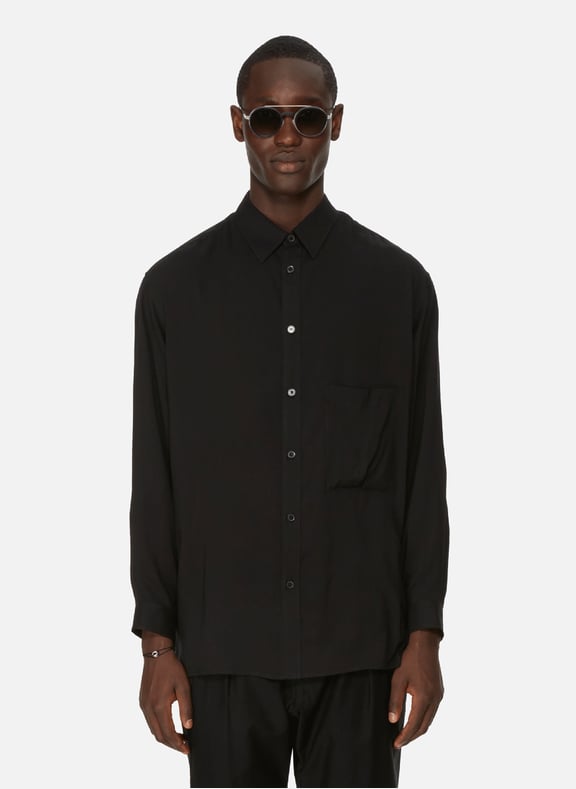 Chemise droite en lyocell Noir by YOHJI YAMAMOTO YOHJI YAMAMOTO Chemise droite en lyocell Noir