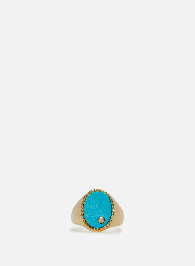 Yellow gold turquoise oval signet ring YVONNE LÉON