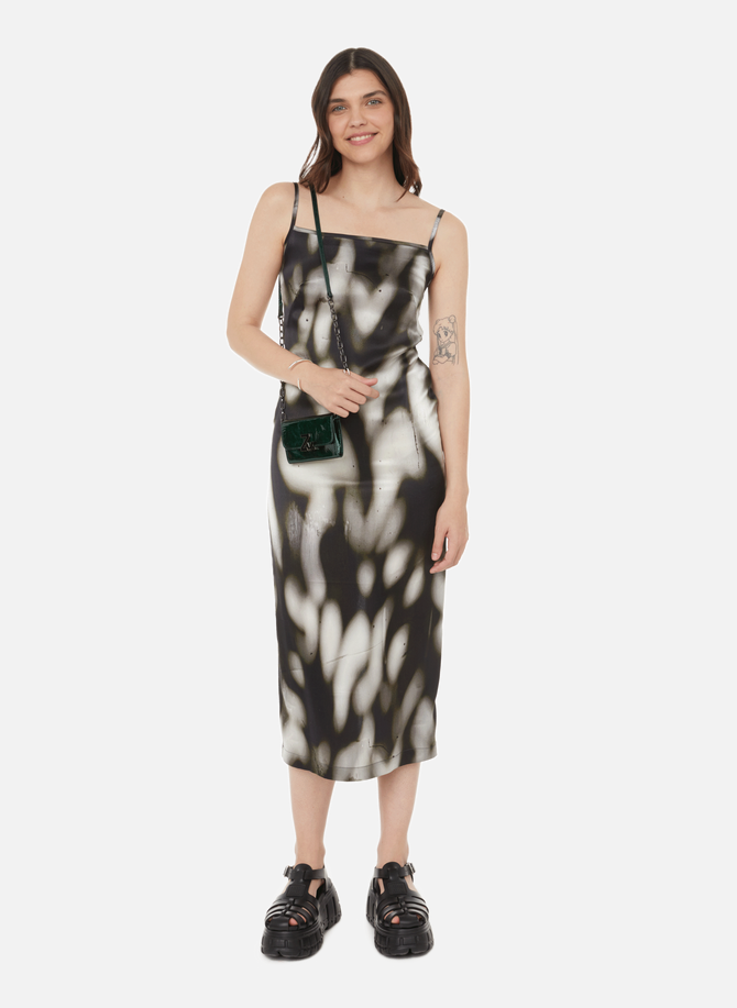 SERAPIS Silk Print Shadow Midi Dress