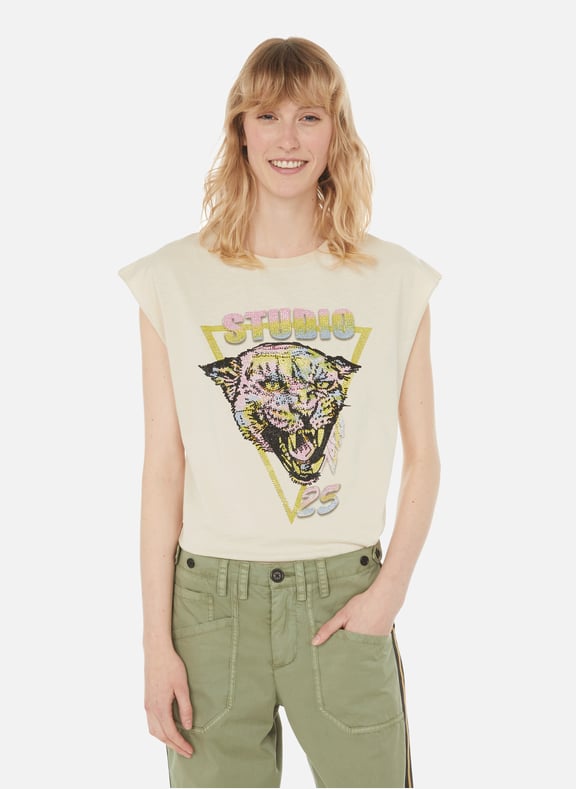 T-shirt Cecilia Jaguard en coton Beige by ZADIG&VOLTAIRE ZADIG&VOLTAIRE T-shirt Cecilia Jaguard en coton Beige