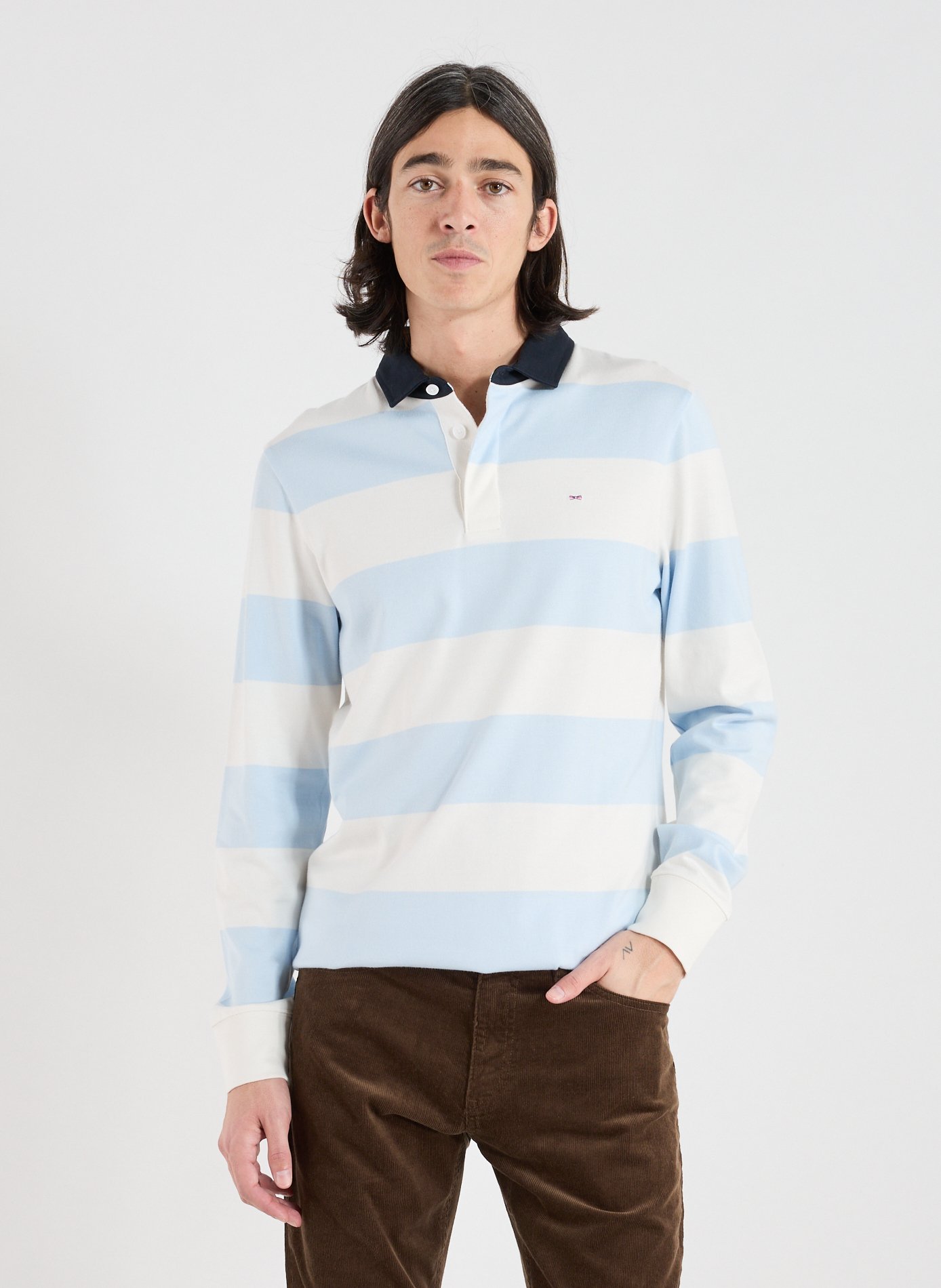 Striped long-sleeve cotton polo | EDEN PARK