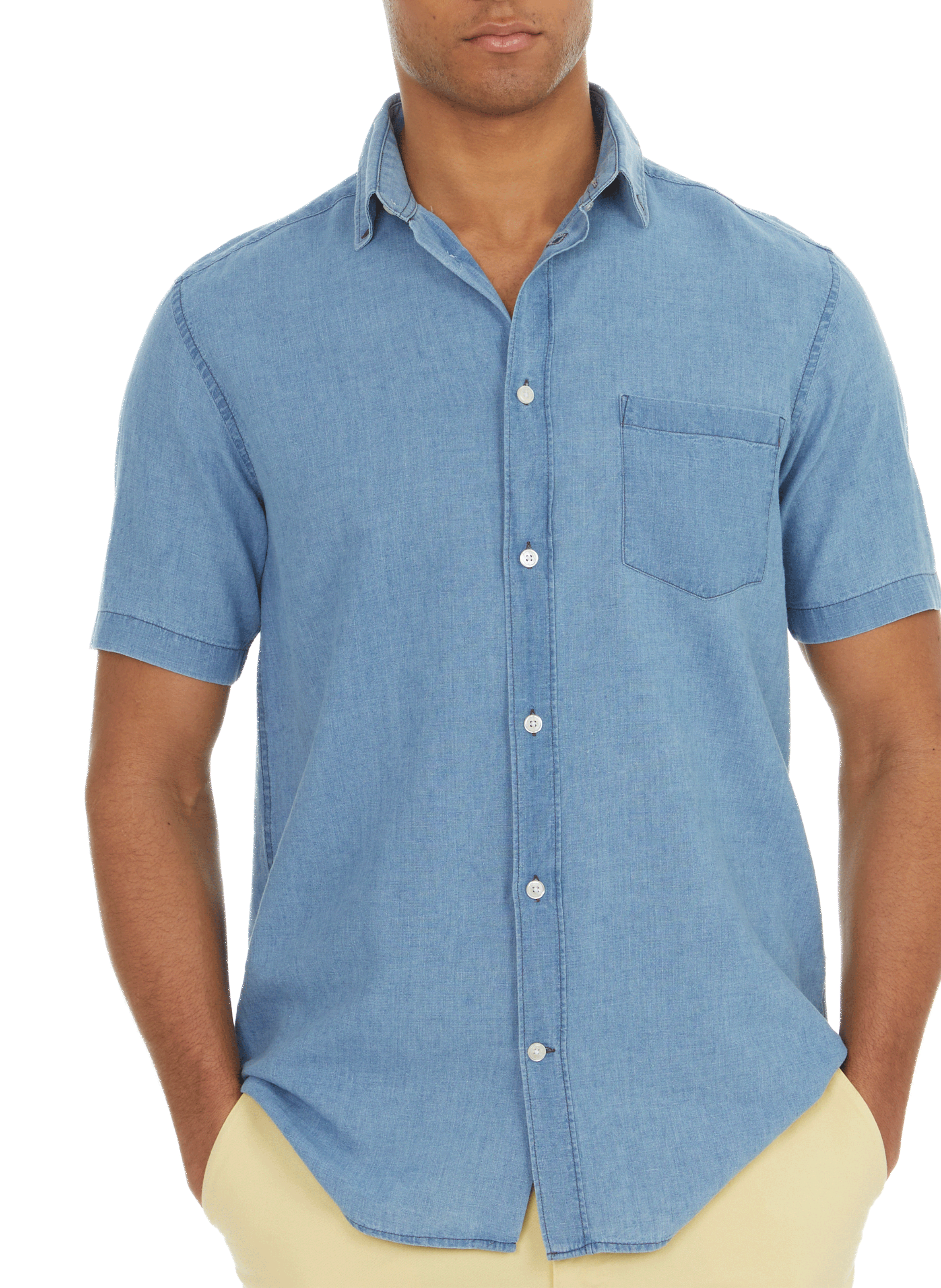 Short-sleeved cotton and linen shirt  | AU PRINTEMPS PARIS