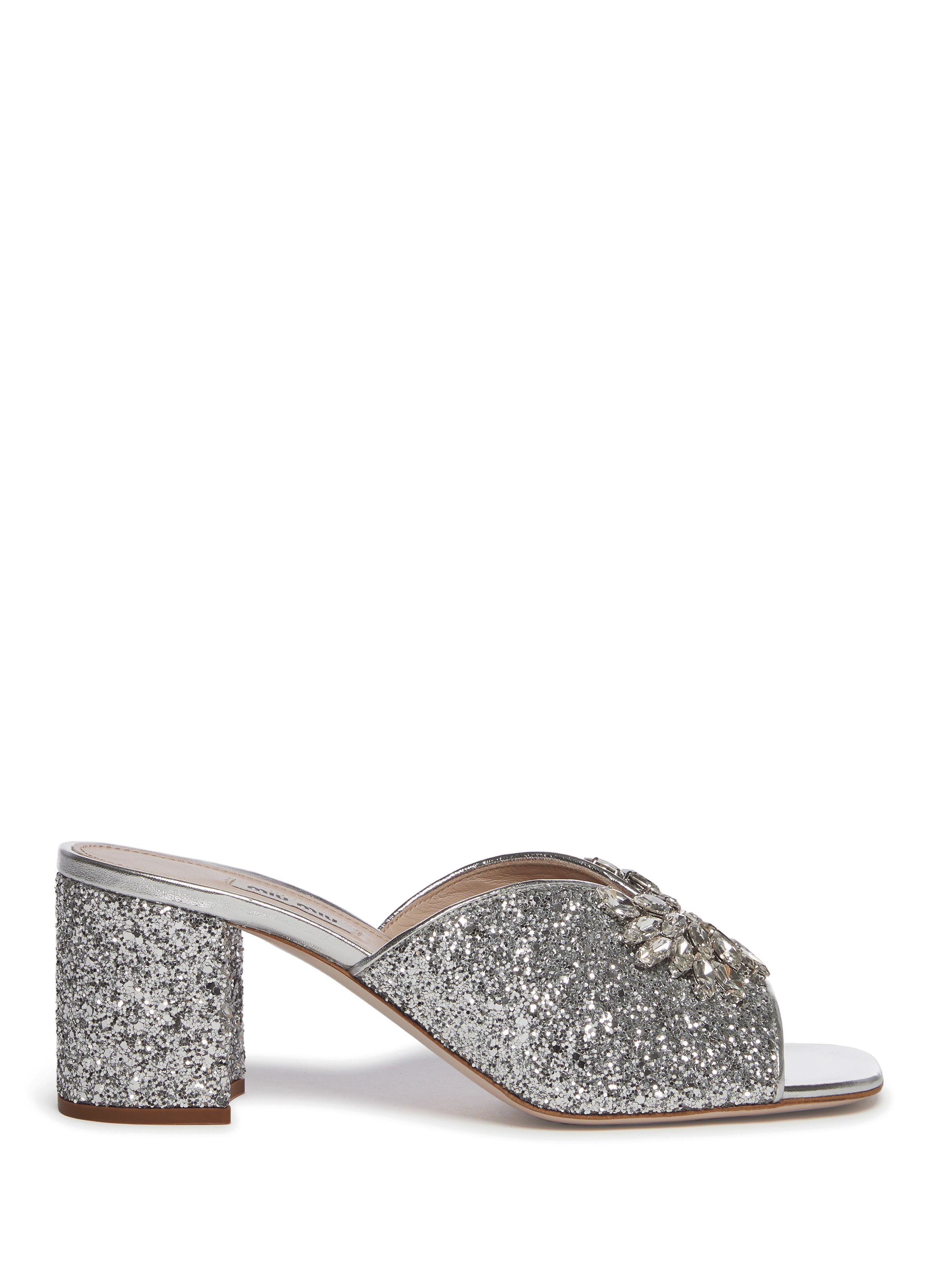 Crystal-Embellished Glitter Mules | MIU MIU