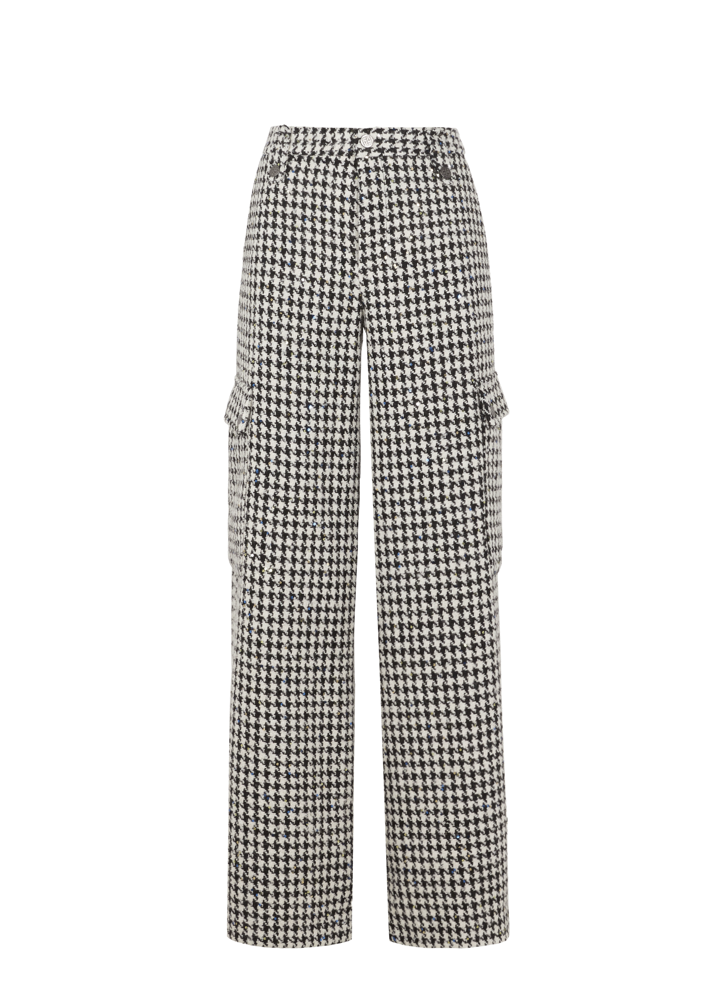 Houndstooth and sequin virgin wool-blend wide-leg trousers | ROTATE