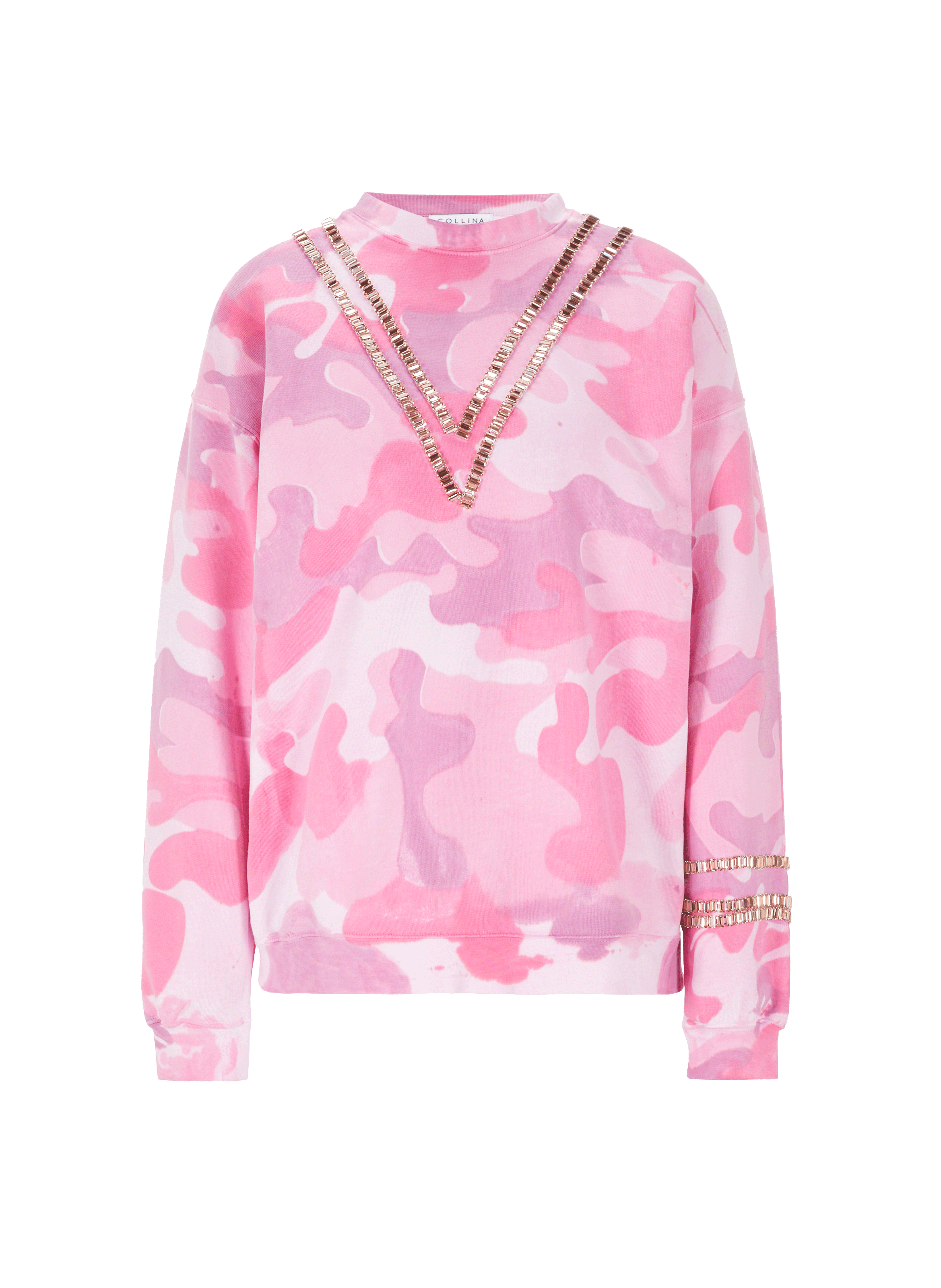 Camouflage and rhinestone cotton sweatshirt | COLLINA STRADA