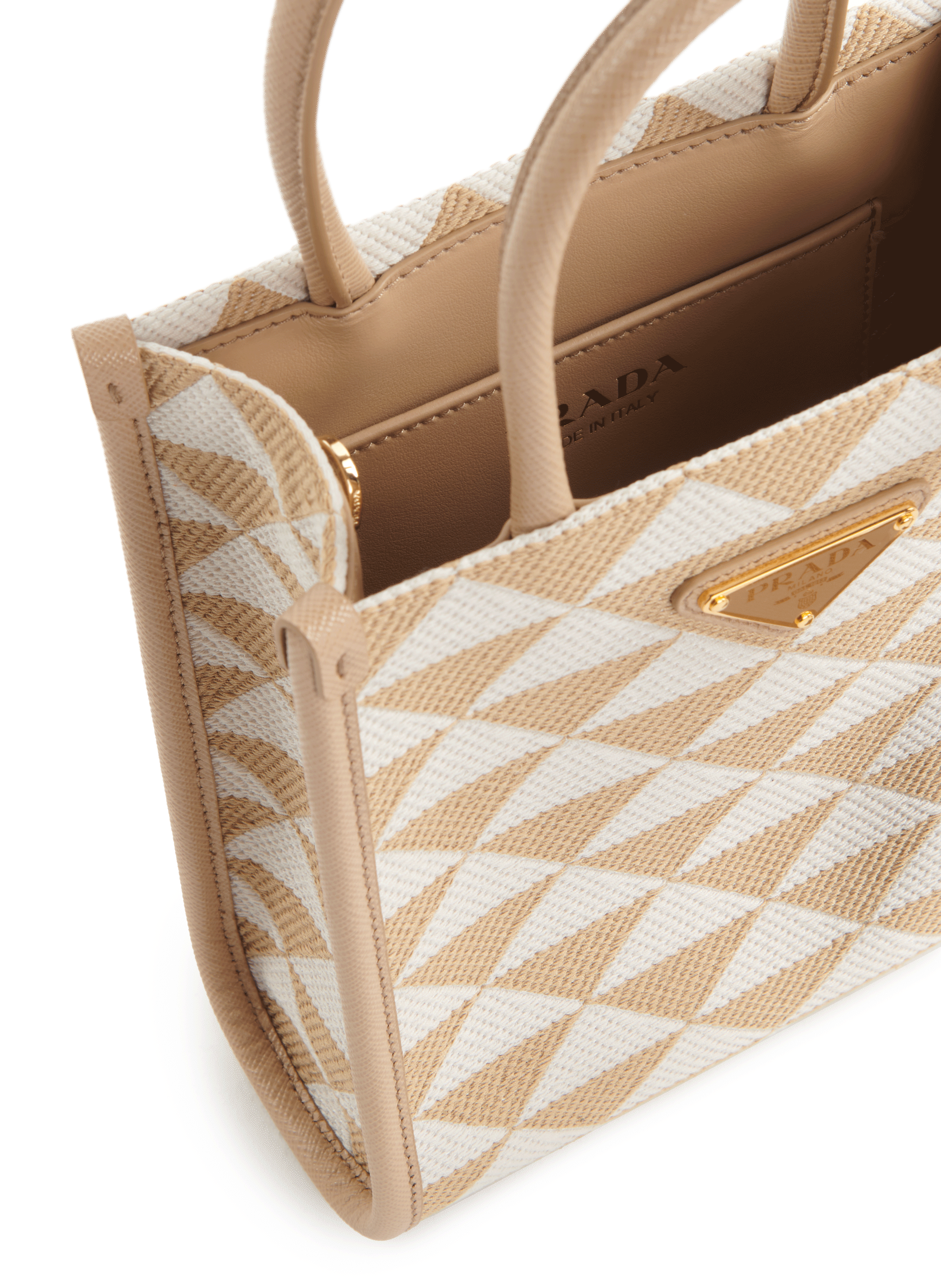 Embroidered fabric mini tote bag PRADA Beige