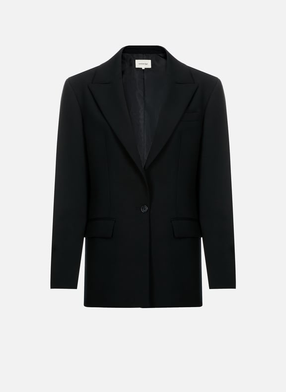 Fitted shoulder-padded wool blend blazer Black by SAISON 1865 SAISON 1865 Fitted shoulder-padded wool blend blazer Black