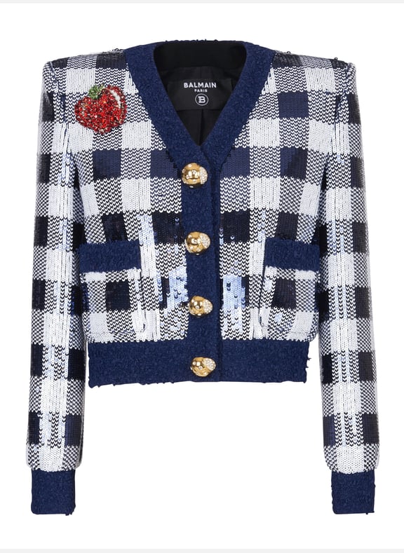 Veste courte en sequins vichy Bleu by BALMAIN BALMAIN Veste courte en sequins vichy Bleu