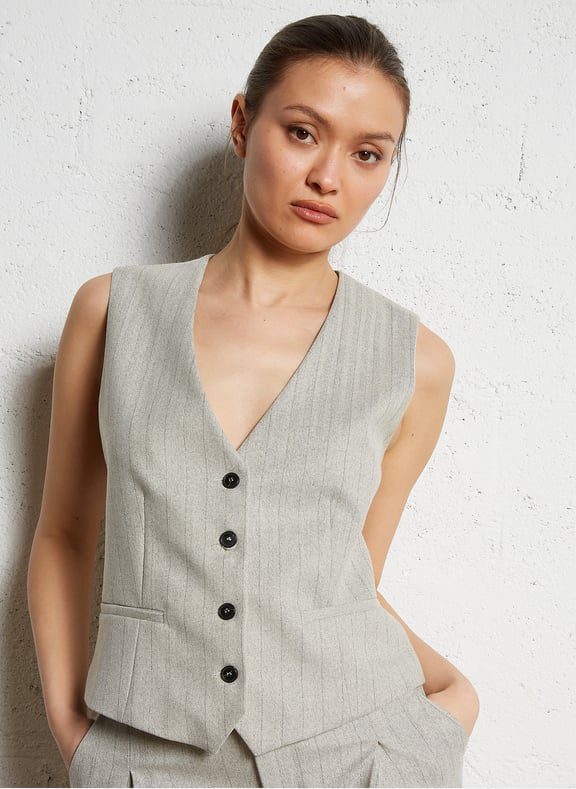 Gilet de costume droit à rayures Gris by IKKS IKKS Gilet de costume droit à rayures Gris