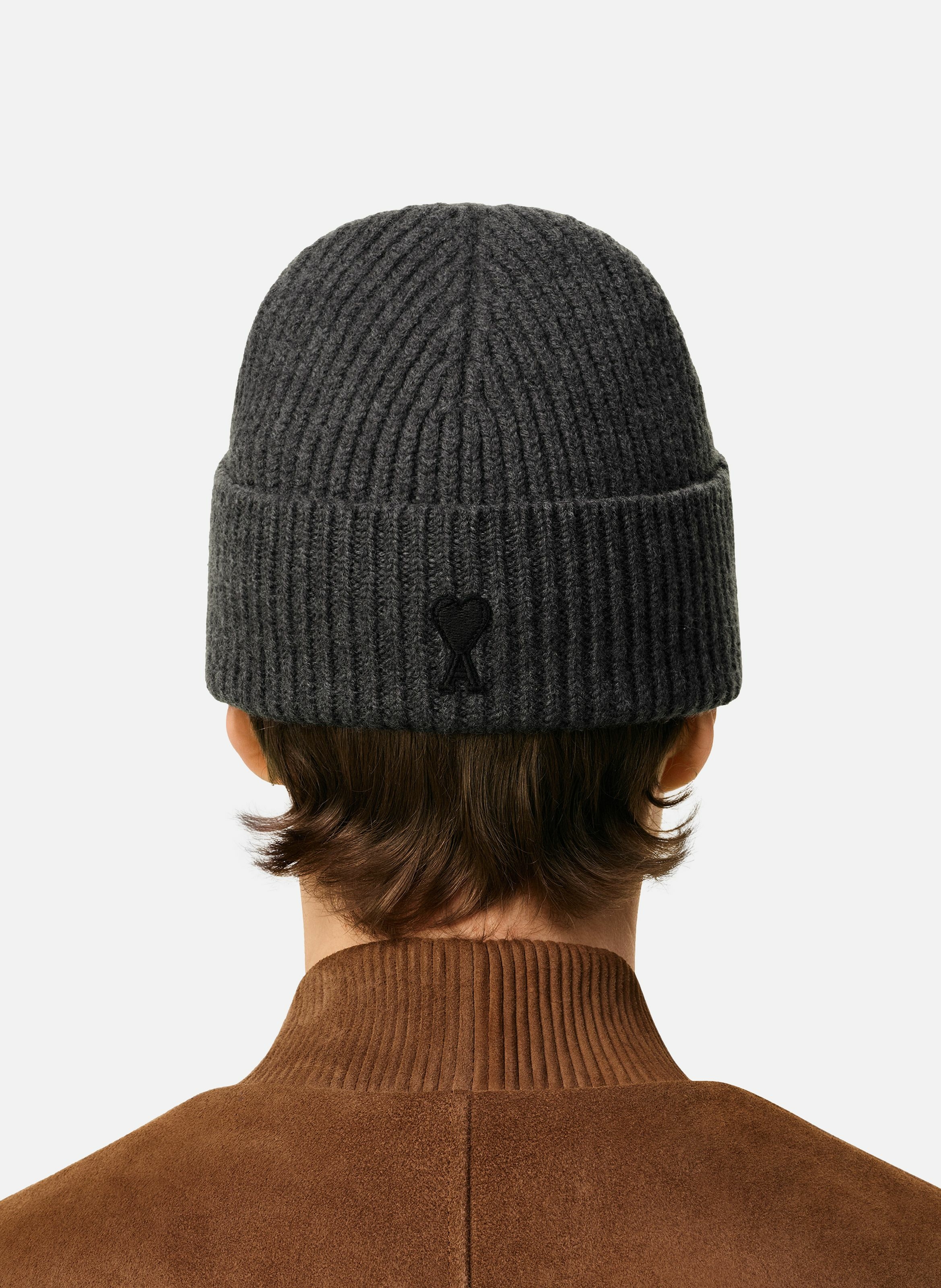 Bonnet ami de coeur en laine unisexe AMI PARIS Gris