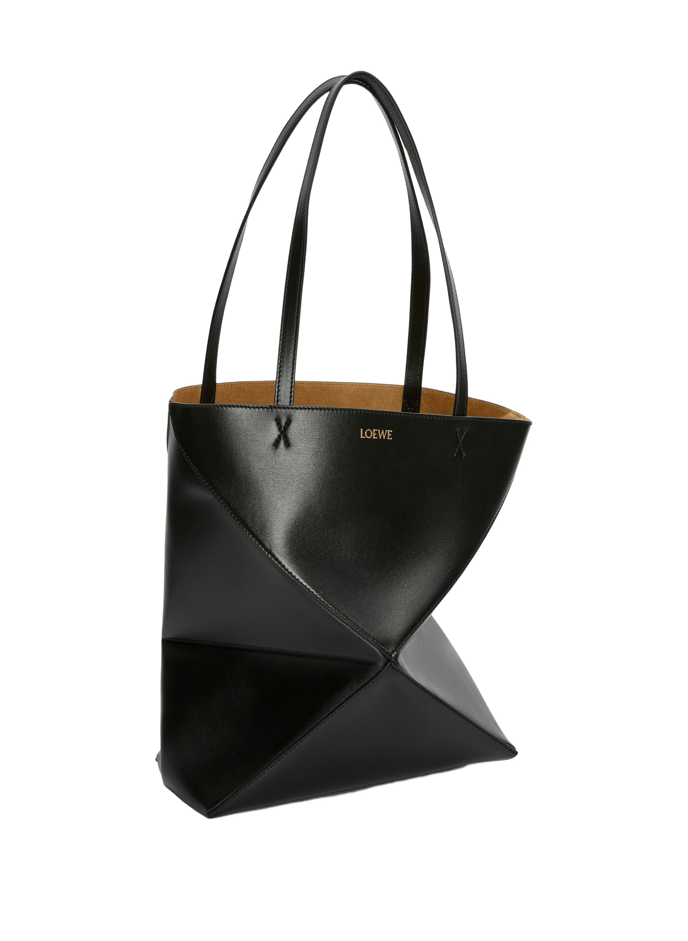 Medium Puzzle Fold leather tote in shiny calfskin LOEWE Black