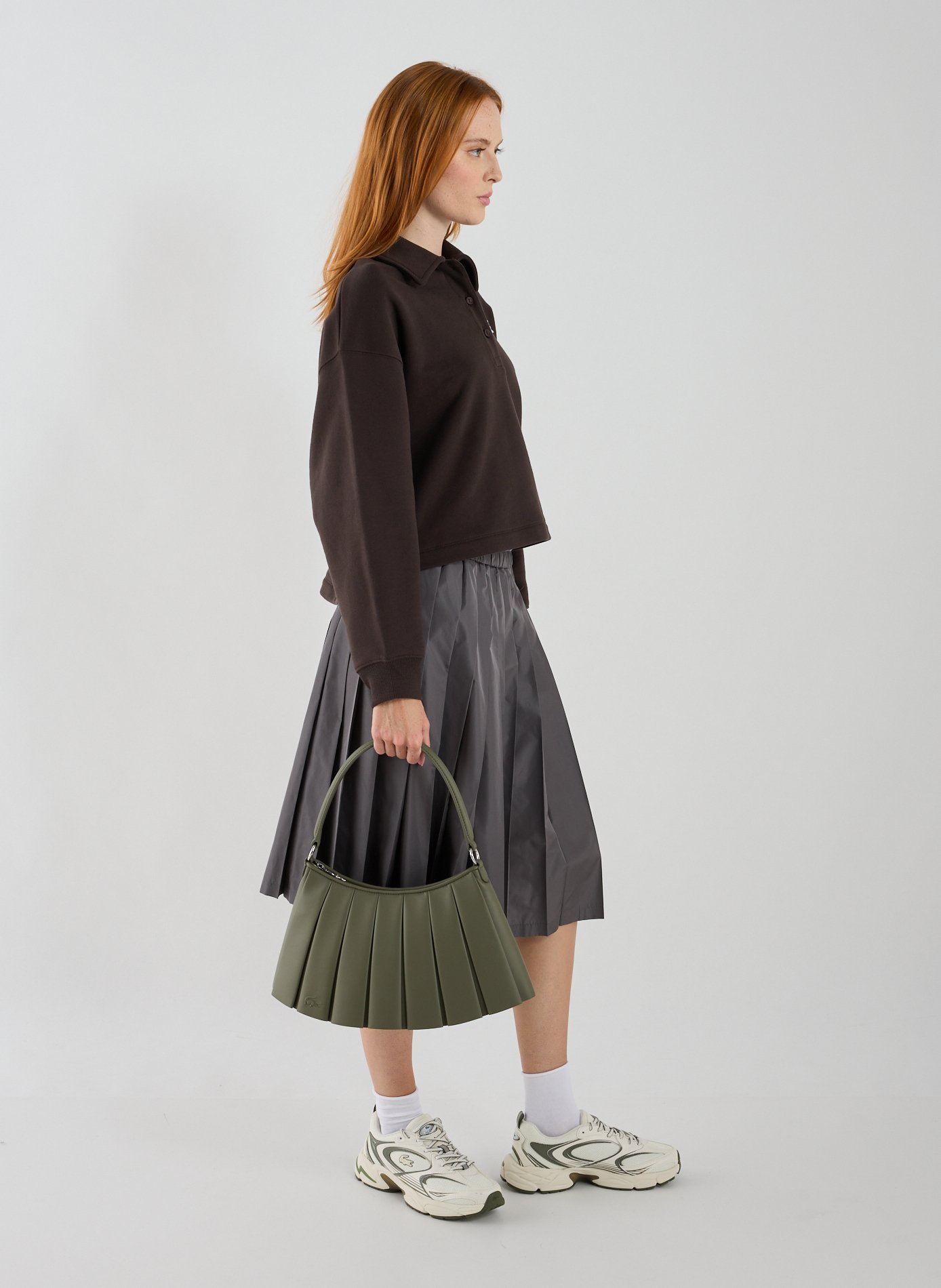 Sac moyen Lenglen plissé en cuir LACOSTE Kaki