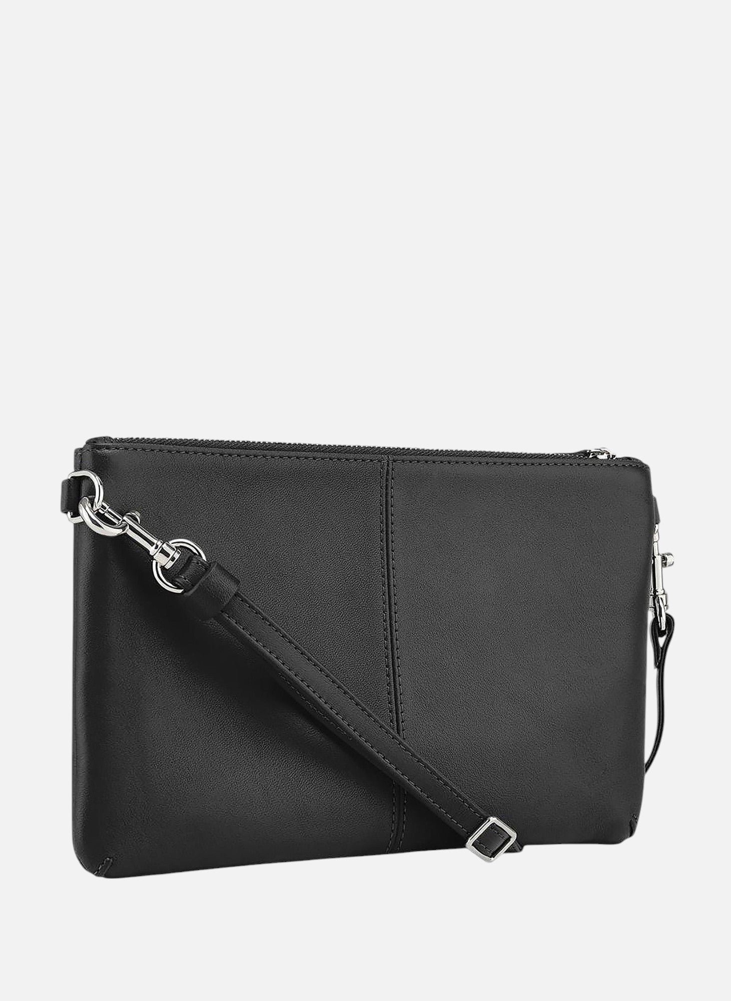 Sac pochette zippée avec bandoulière amovible charlotte en cuir lisse Noir