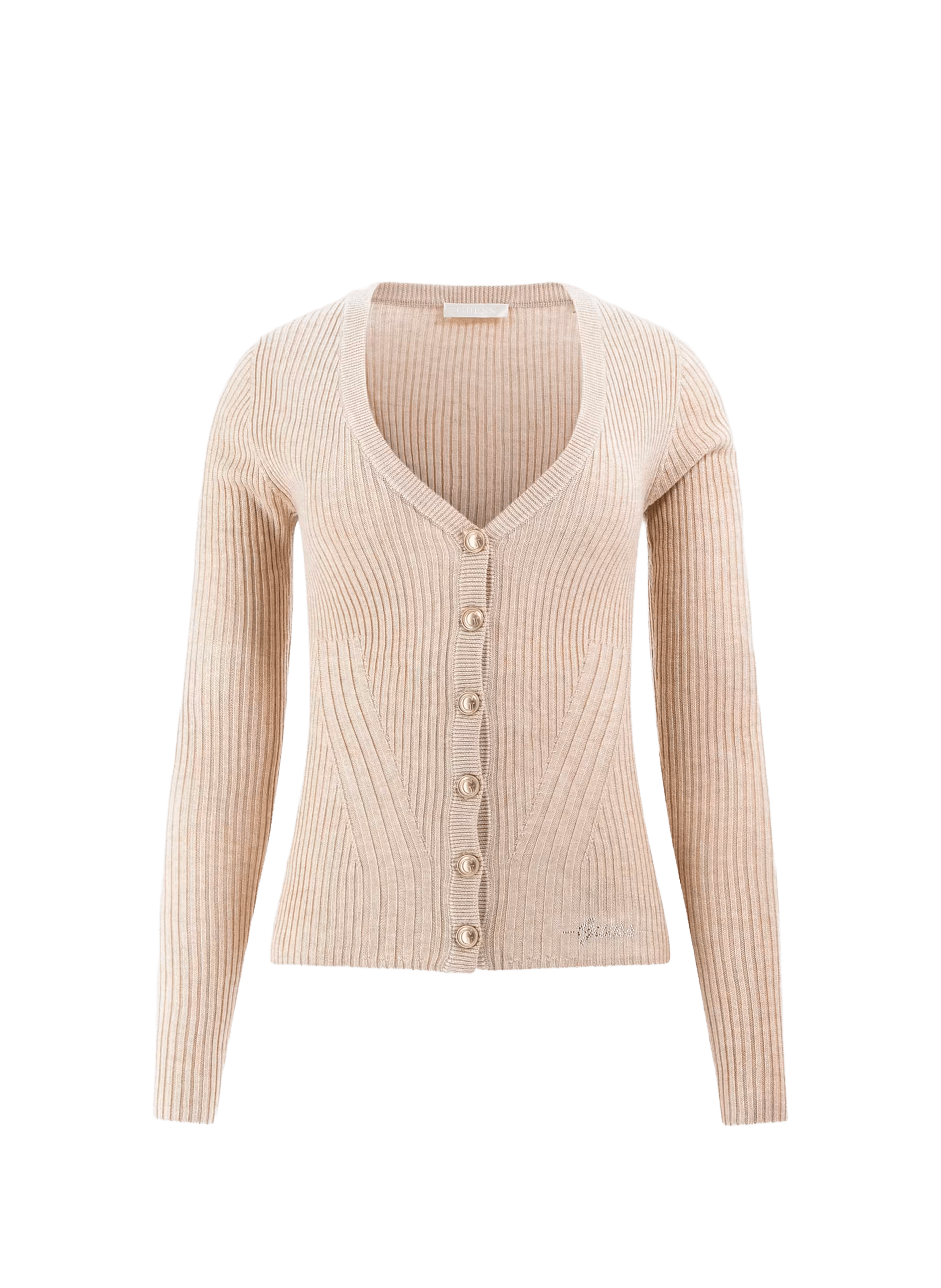 Pull droit finement côtelé GUESS Beige