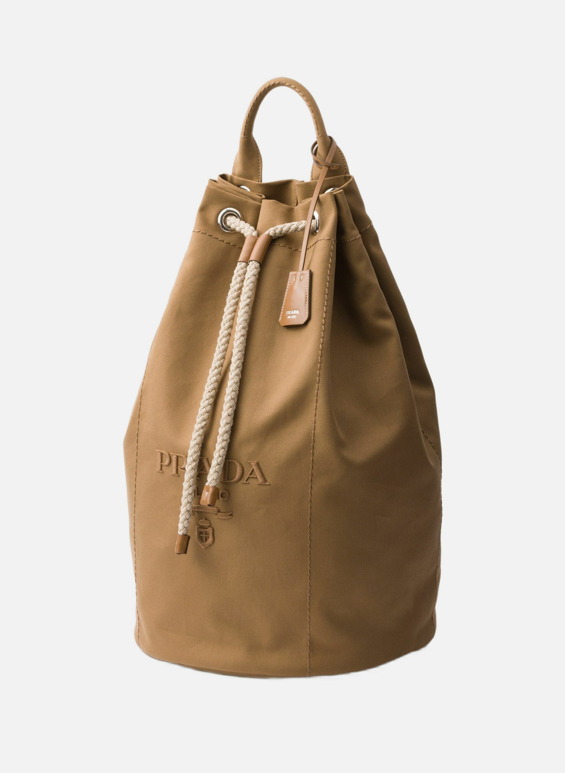 Sac de sport en toile avec cordon de serrage PRADA Marron