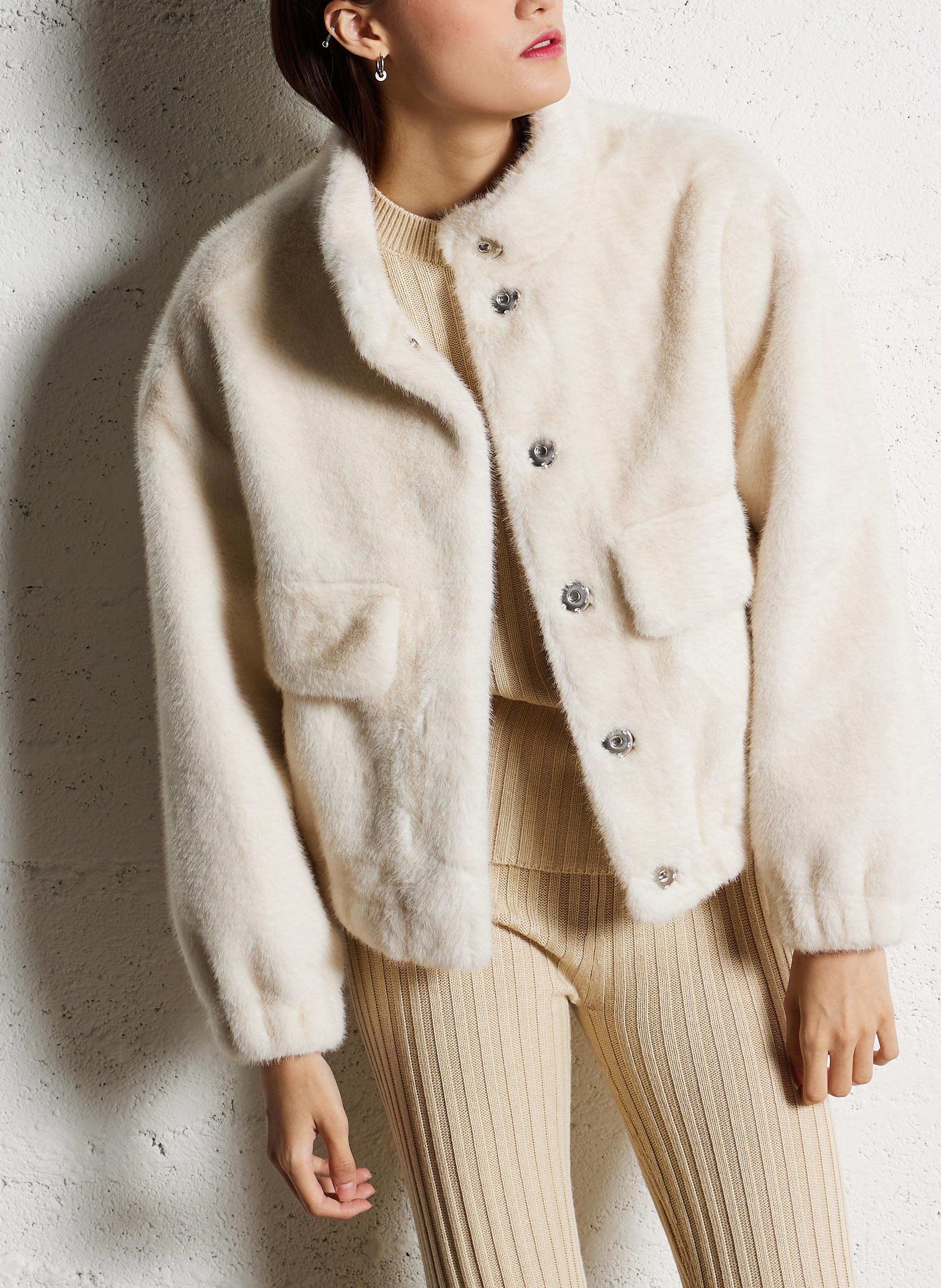 Veste ample col montant en fourrure synthétique paros BA&SH Beige