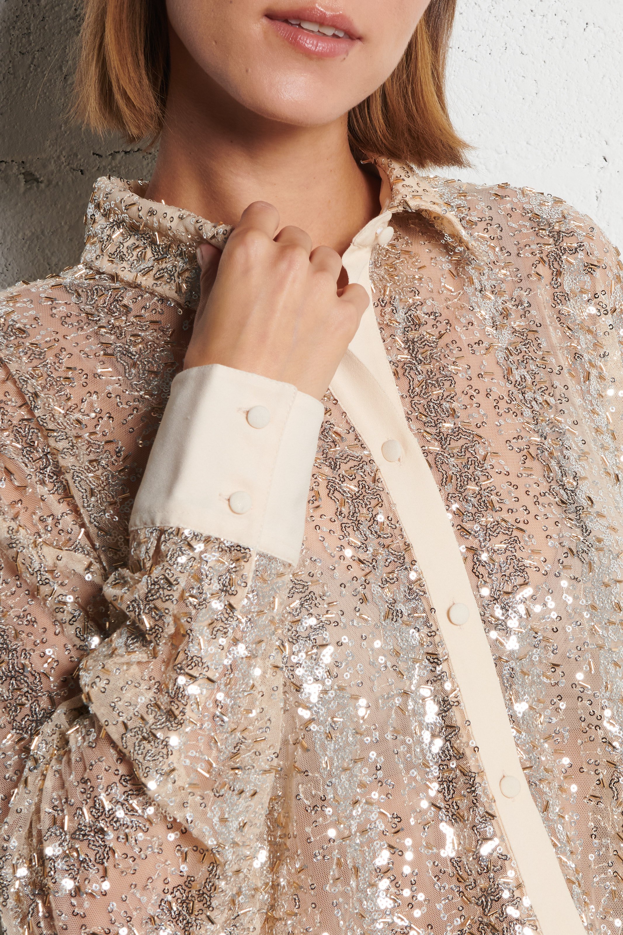 Chemise droite à strass et perles IKKS Doré