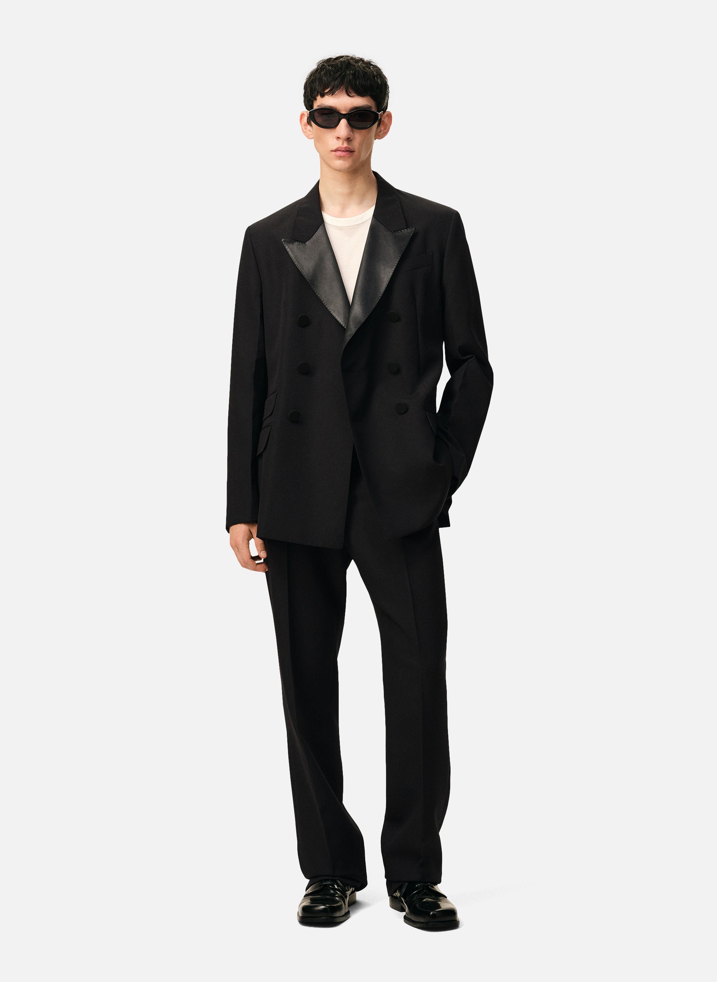 Pantalon droit en laine AMI PARIS Noir